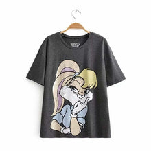 Load image into Gallery viewer, JXYSY camiseta de mujer 2020 verano estilo inglés moda León de dibujos animados estampado de rey o-cuello de manga corta Camiseta femenina Tops