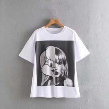 Load image into Gallery viewer, JXYSY camiseta de mujer 2020 verano estilo inglés moda León de dibujos animados estampado de rey o-cuello de manga corta Camiseta femenina Tops