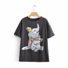 Load image into Gallery viewer, JXYSY camiseta de mujer 2020 verano estilo inglés moda León de dibujos animados estampado de rey o-cuello de manga corta Camiseta femenina Tops