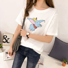 Load image into Gallery viewer, JXYSY camiseta de mujer 2020 verano estilo inglés moda León de dibujos animados estampado de rey o-cuello de manga corta Camiseta femenina Tops
