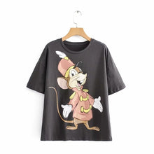 Load image into Gallery viewer, JXYSY camiseta de mujer 2020 verano estilo inglés moda León de dibujos animados estampado de rey o-cuello de manga corta Camiseta femenina Tops
